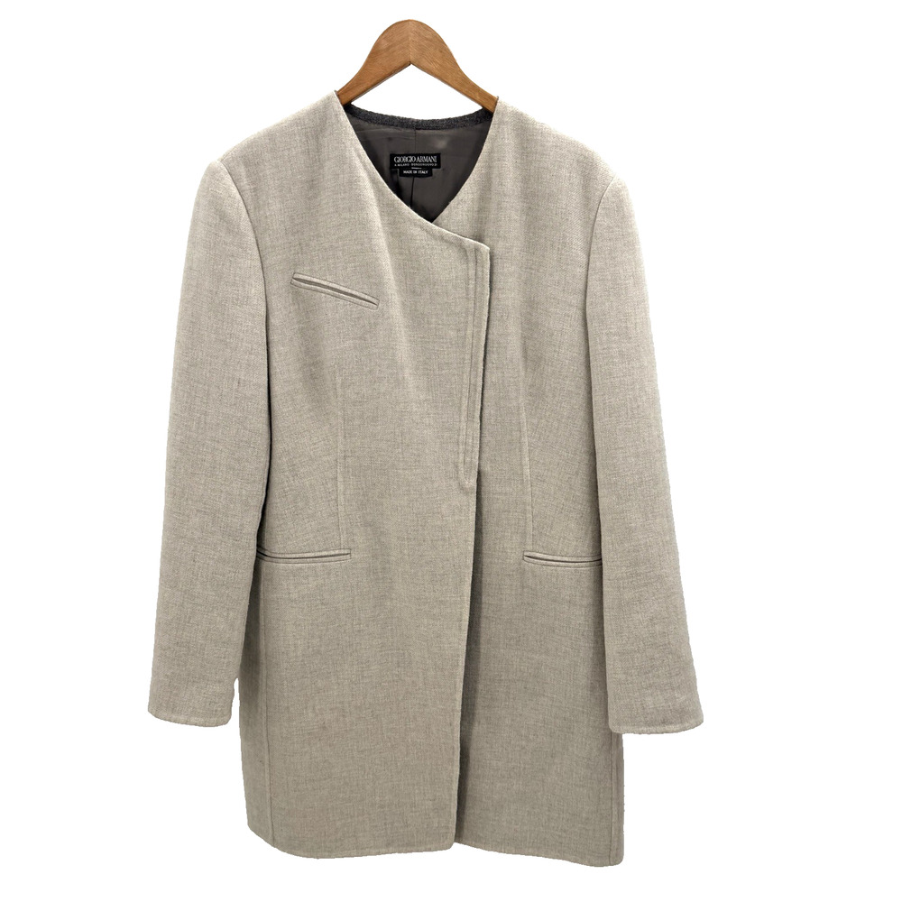 Giorgio Armani Gray Wool Long Coat Jacket Zip Front Womens Size 14 Italy